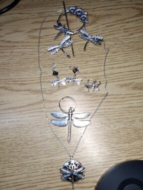 NWOT 6PC Dragonfly Bundle Necklace Earrings Keychain Hair Pin Hair Clips